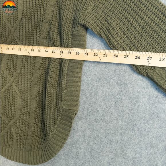 Express Cowl Neck Sweater Olive Green Cable Knit French Cut Winter Womens Size M - Picture 6 of 12